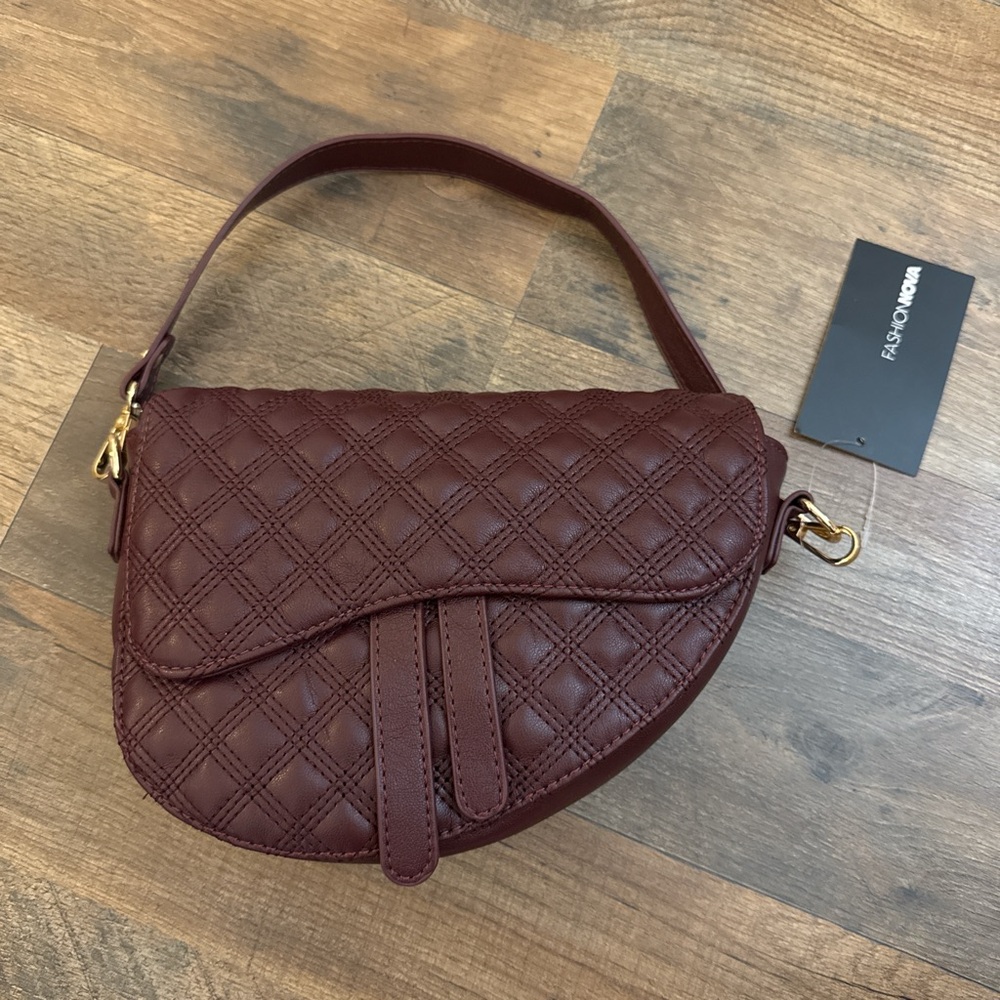 Fashion Nova Quilted Burgundy Shoulder Bag